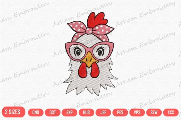 Cute Hen with Pink Glasses Embroidery Review for Etsy