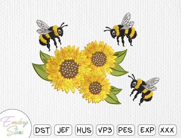Sunflower Bee Embroidery Design for Business Merch