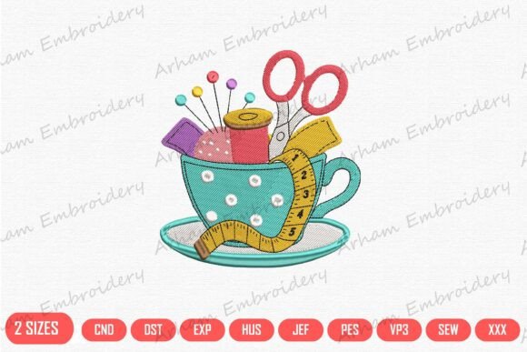 Vintage Teacup Sewing Essentials Embroidery Design Review