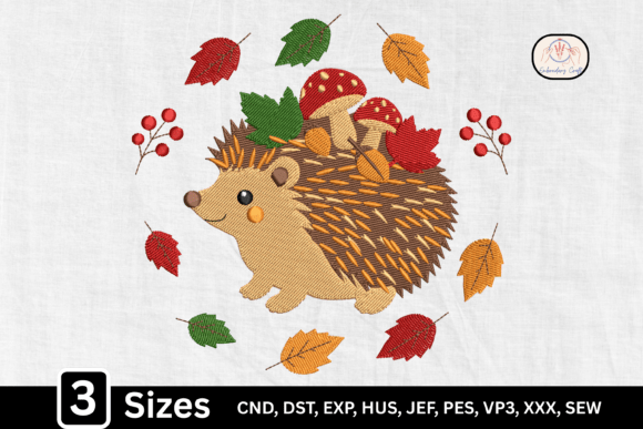 Woodland Cute Autumn Hedgehog Embroidery Design